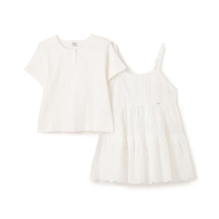 Ribbon Lace Tunic & [Cool Touch] T-Shirt Set,Off white, medium image number 2