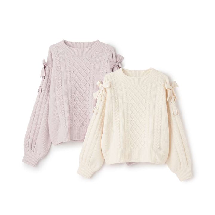 Lace-Up Mall Knitwear,Off white, medium image number 7