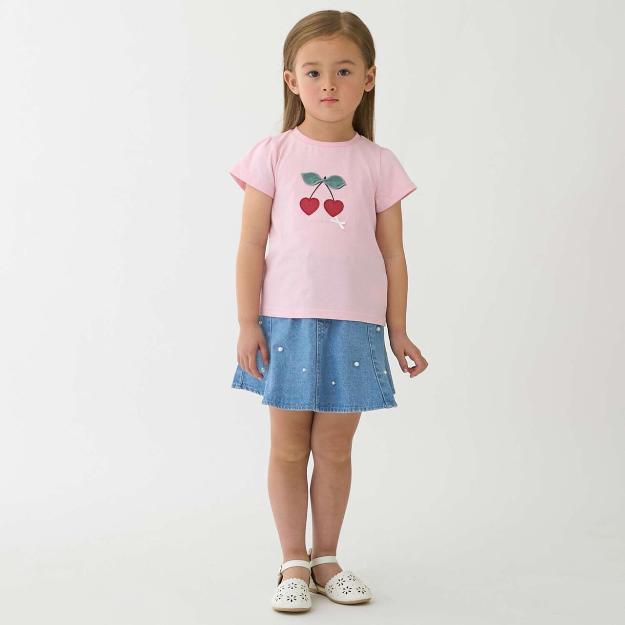 Pearl Denim Flare Skirt with Shorts,Blue, large image number 3