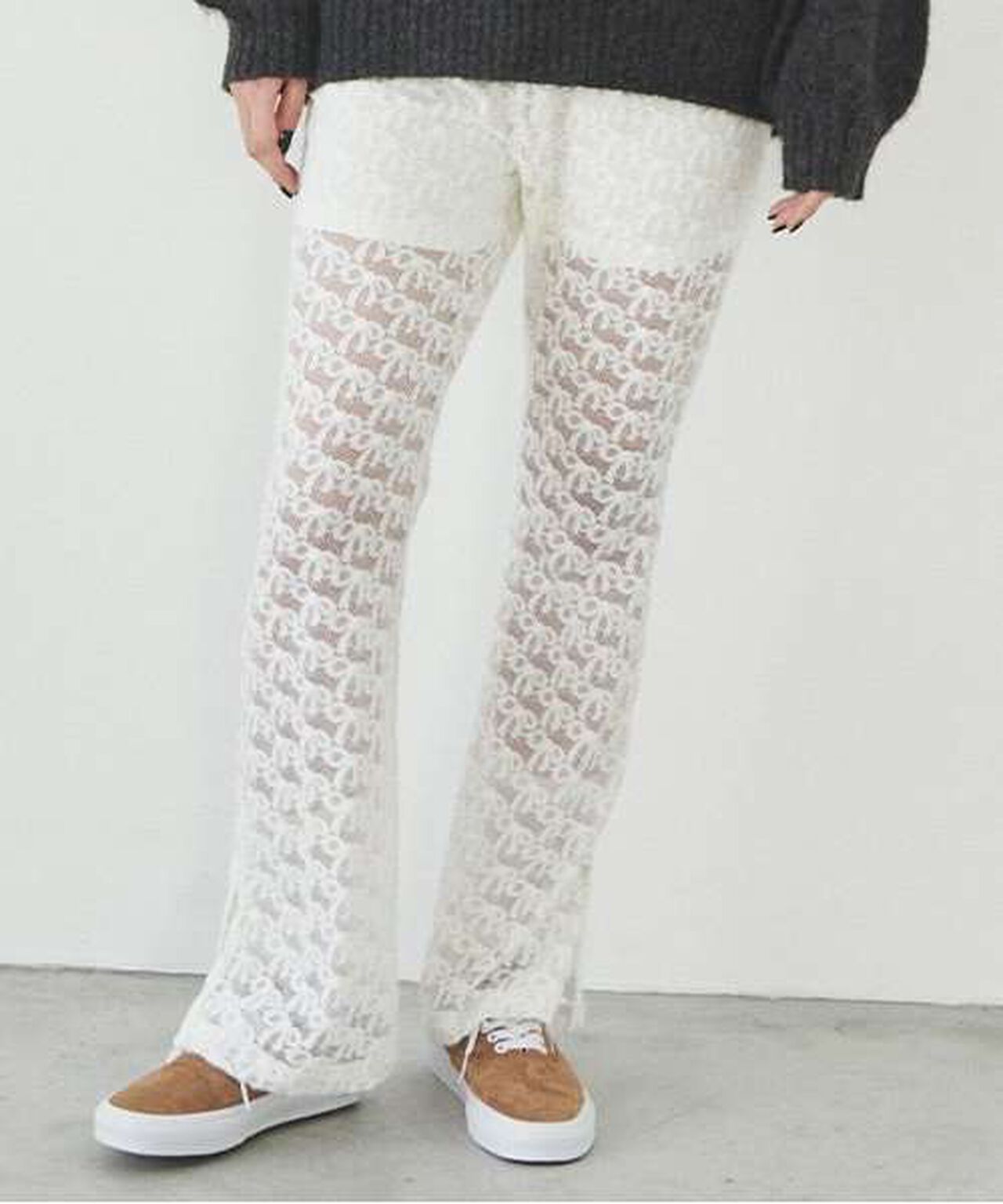 Lace Flare Pants,Black, large image number 14