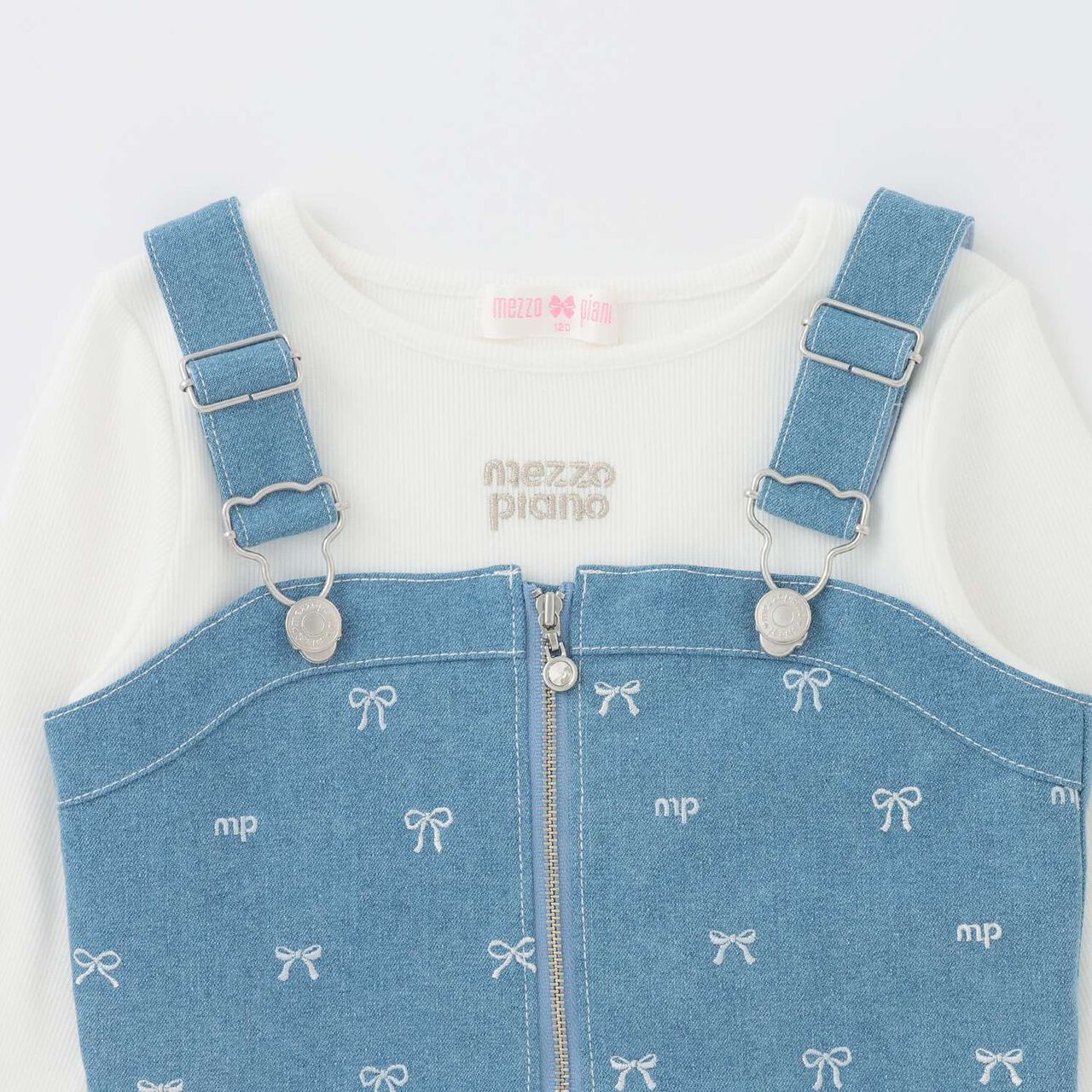 [Popular Item Restocked] [Not Available at Physical Stores] Ribbon Embroidered Bustier & Long-Sleeve T-Shirt Set,Turquoise, large image number 3