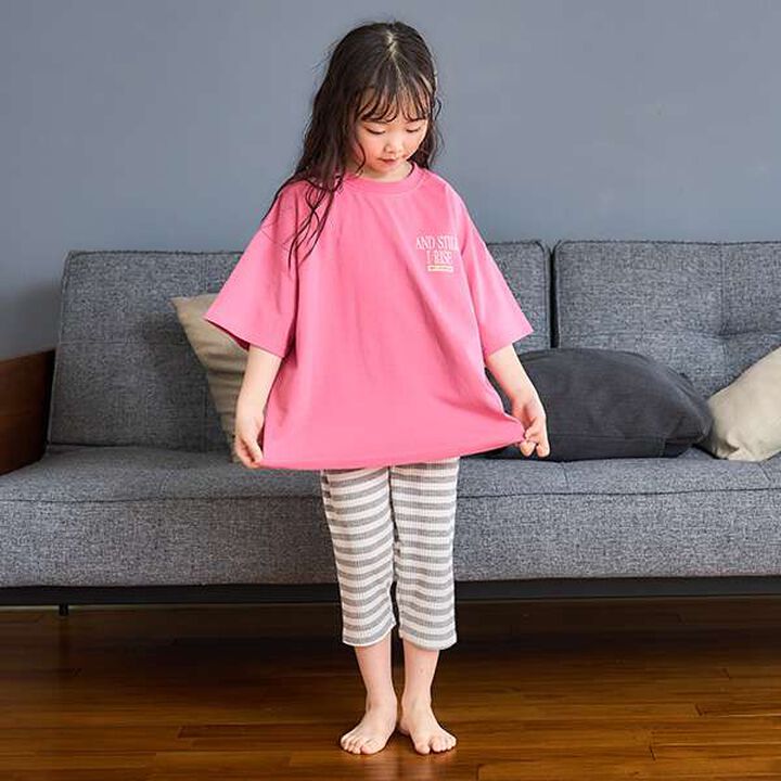 [365D.] Anti-Stain Stripe Pattern Ribbed 7/8 Leggings,Black, medium image number 2