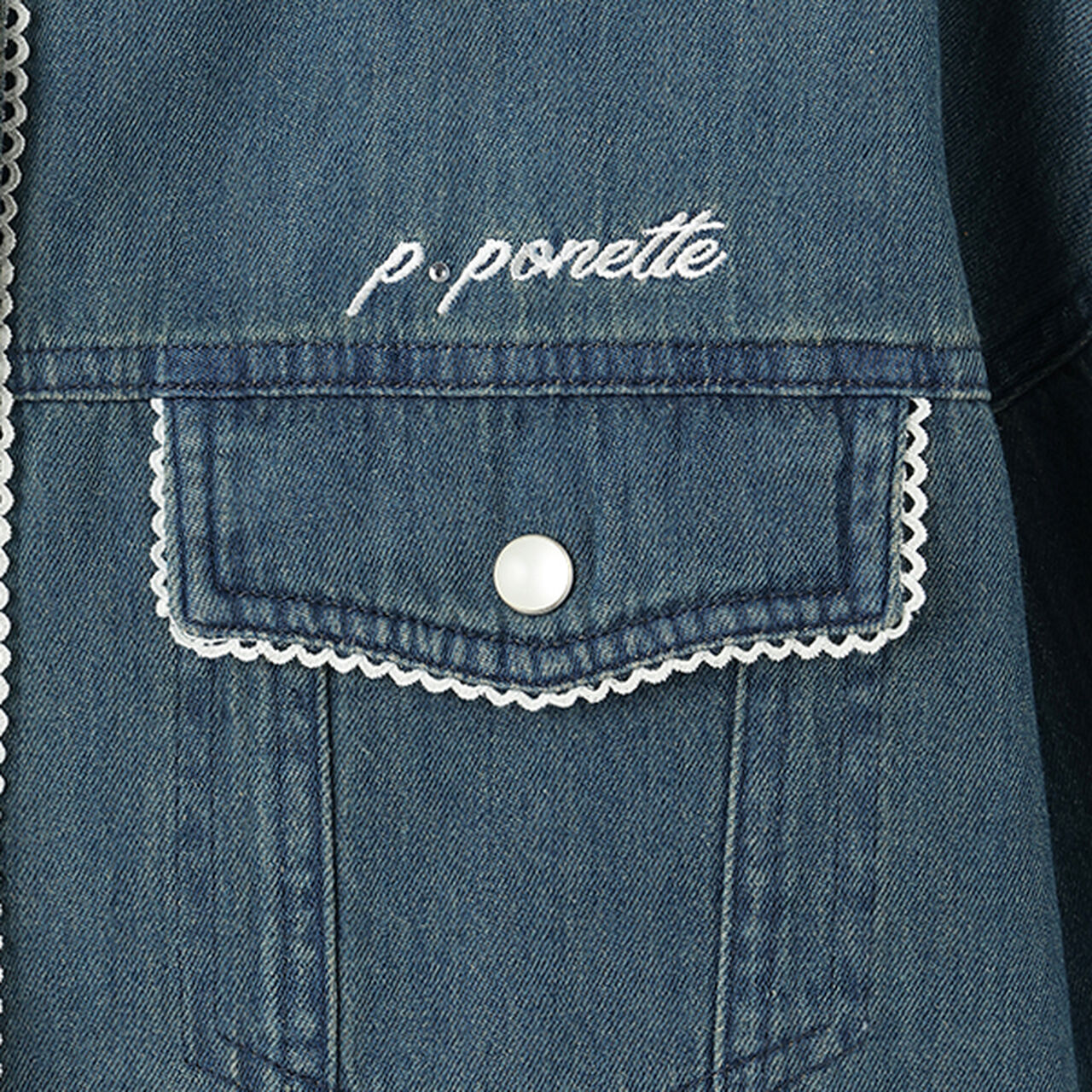 Collarless Denim Jacket,Deep blue, large image number 2