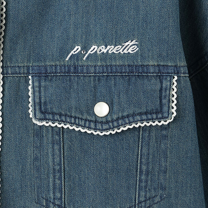 Collarless Denim Jacket,Deep blue, medium image number 2