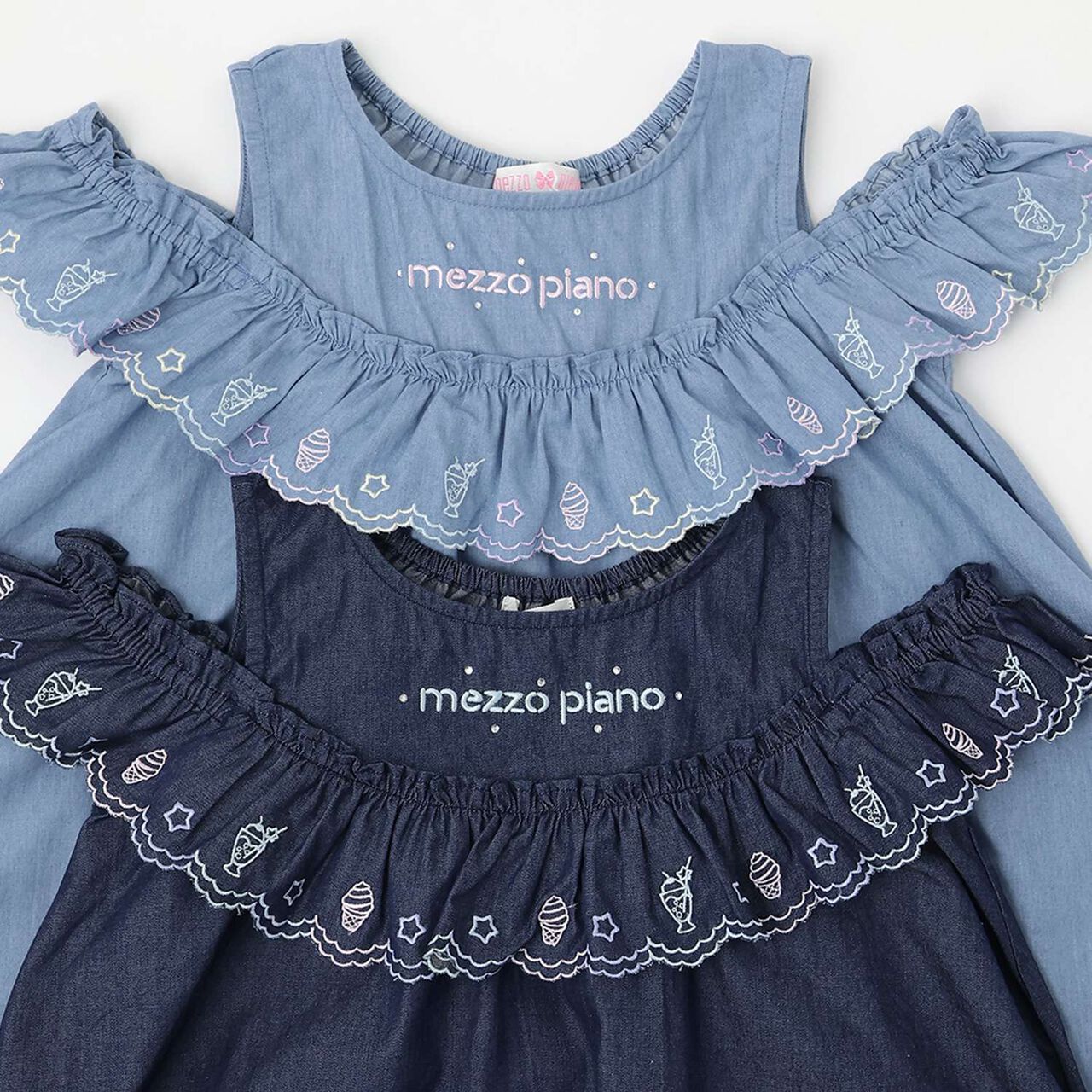 Cutwork Embroidery 2WAY Shoulder-Opening Denim One-Piece Dress [Cool Touch],Sax blue, large image number 6