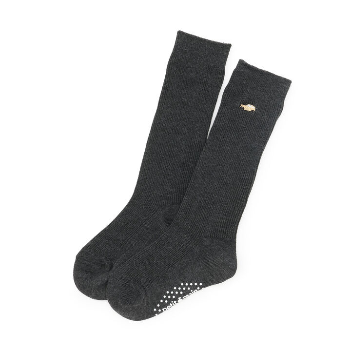 One-Point Knee-High Socks,Charcoal gray, medium image number 0