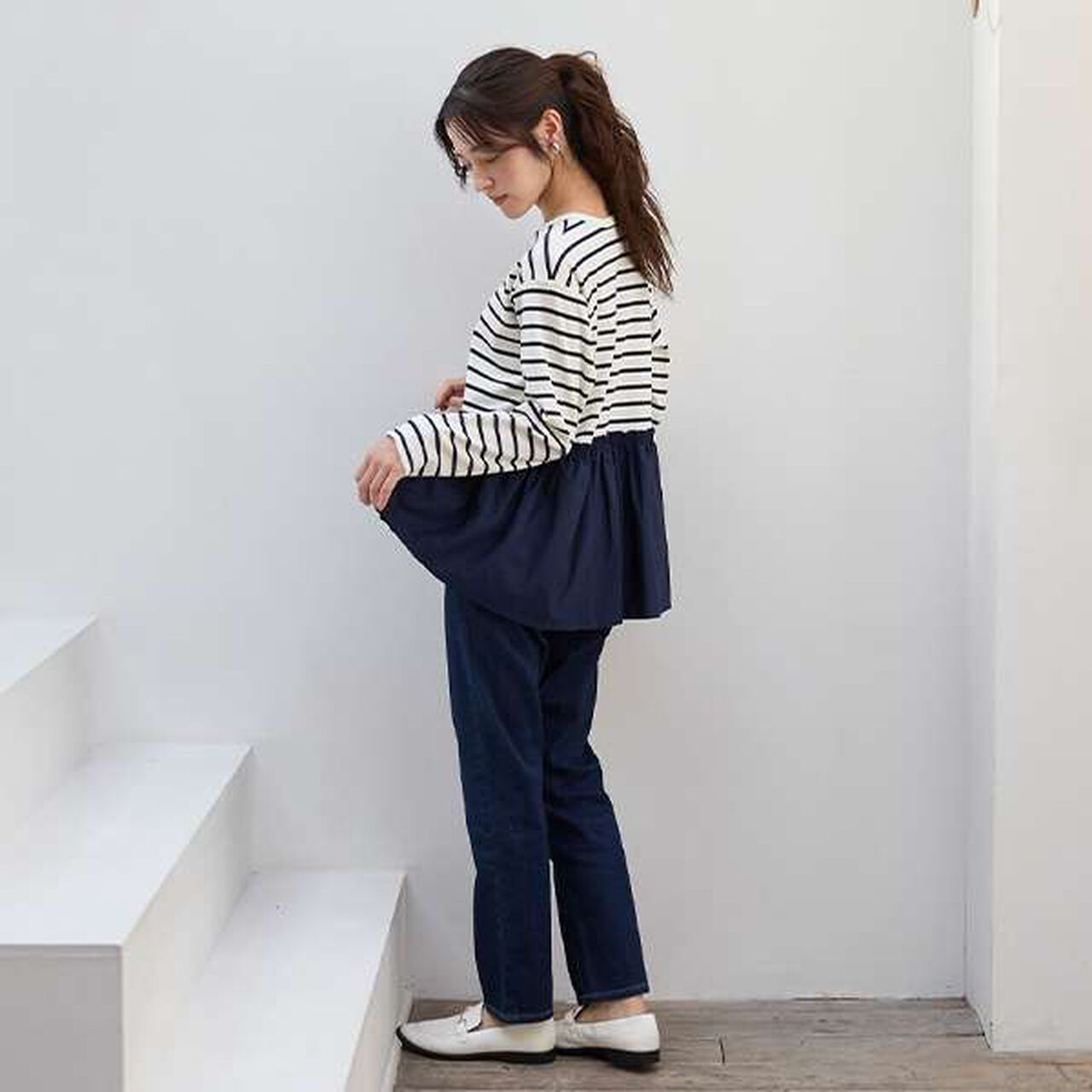 [Link] Ribbon Peplum Long T-Shirt,Ivory, large image number 11