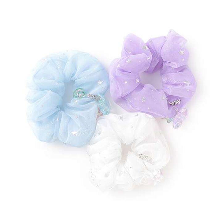 Star Bead Sheer Hair Scrunchie,White, medium image number 3