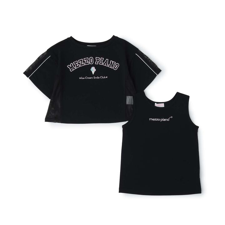 Mesh Panel T-Shirt & Tank Top Set,Black, medium image number 2