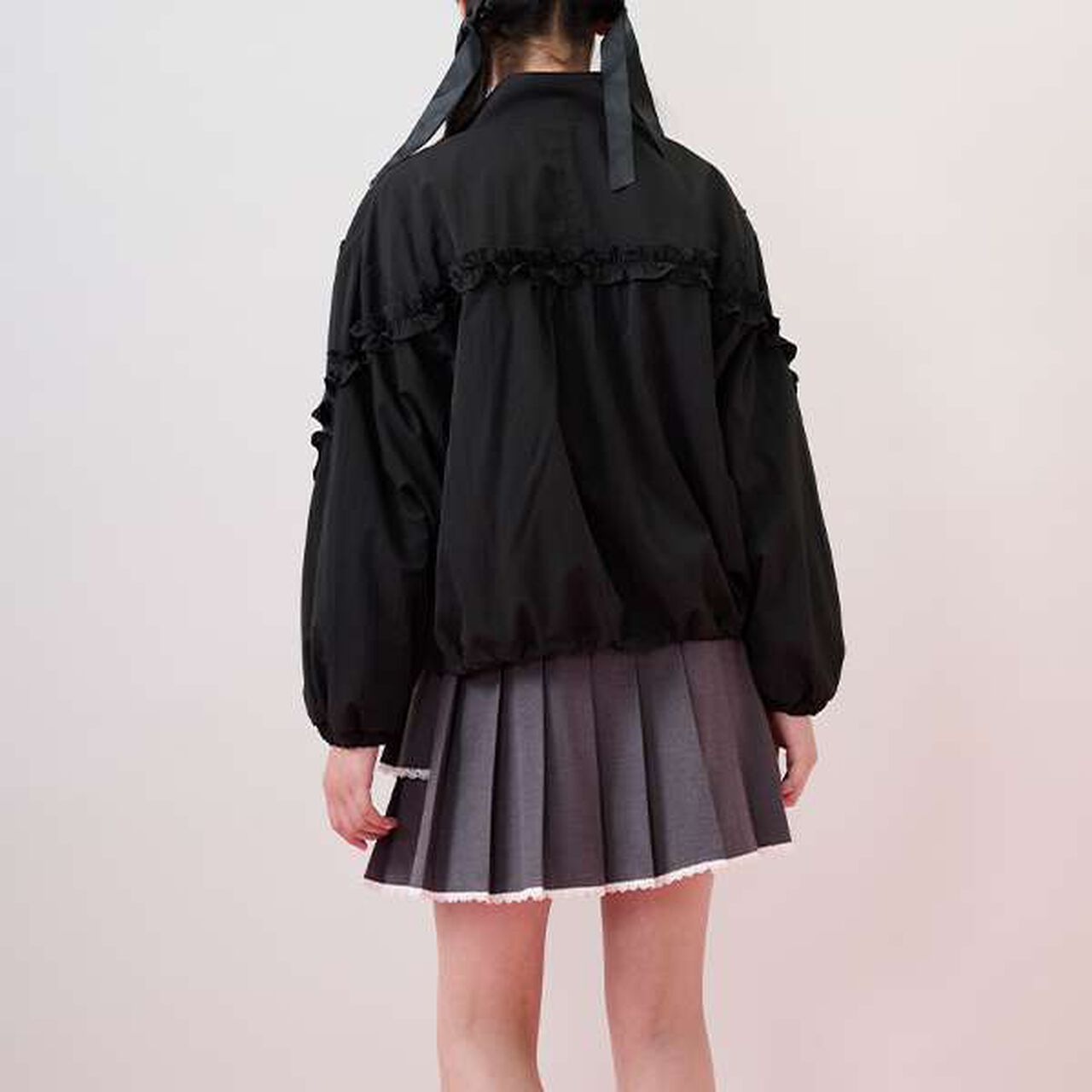 Trim Lace Double Layer Pleated Skirt-Pants,Black, large image number 17