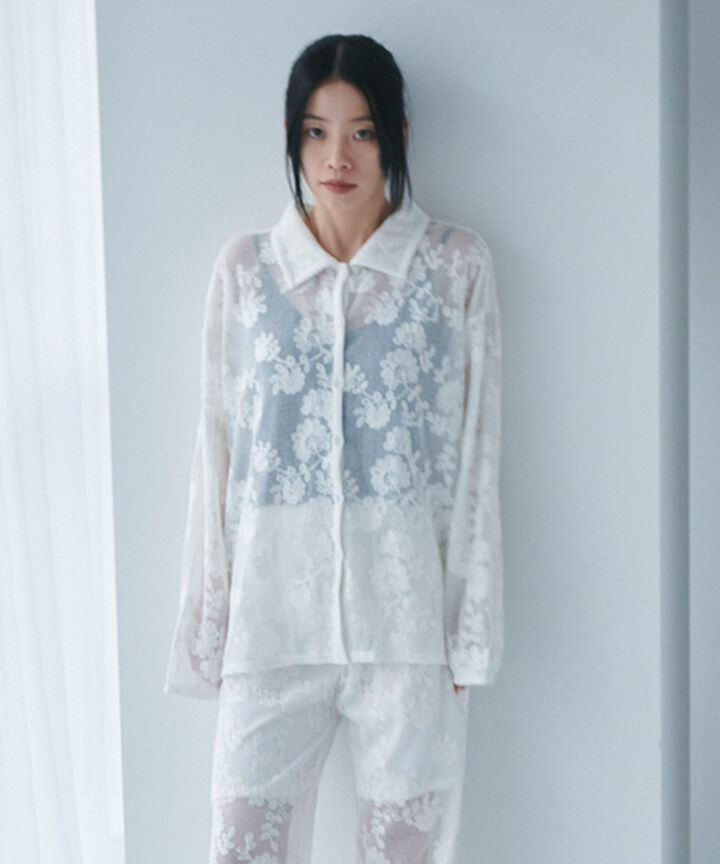 Lace Shirt Jacket,Black, medium image number 1