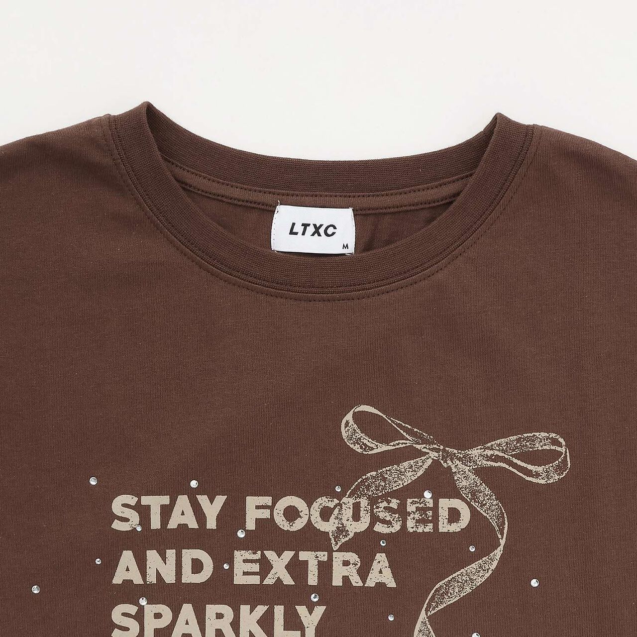 [LTXC/Cotton 100%] Ribbon Illustration Cropped Short-Sleeve T-Shirt in Black,Cream, large image number 14