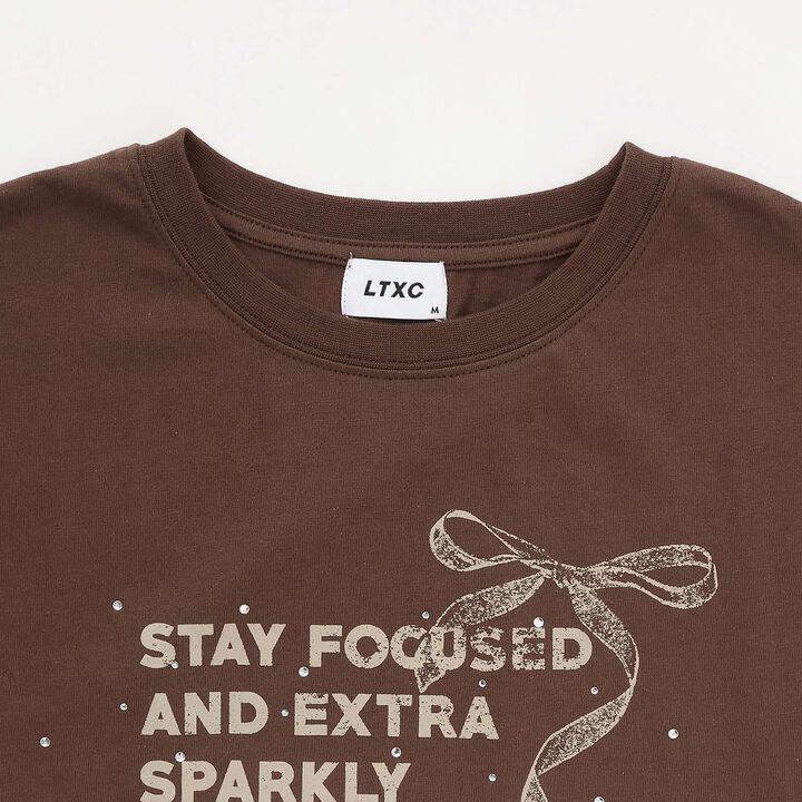 [LTXC/Cotton 100%] Ribbon Illustration Cropped Short-Sleeve T-Shirt in Black,Cream, medium image number 14