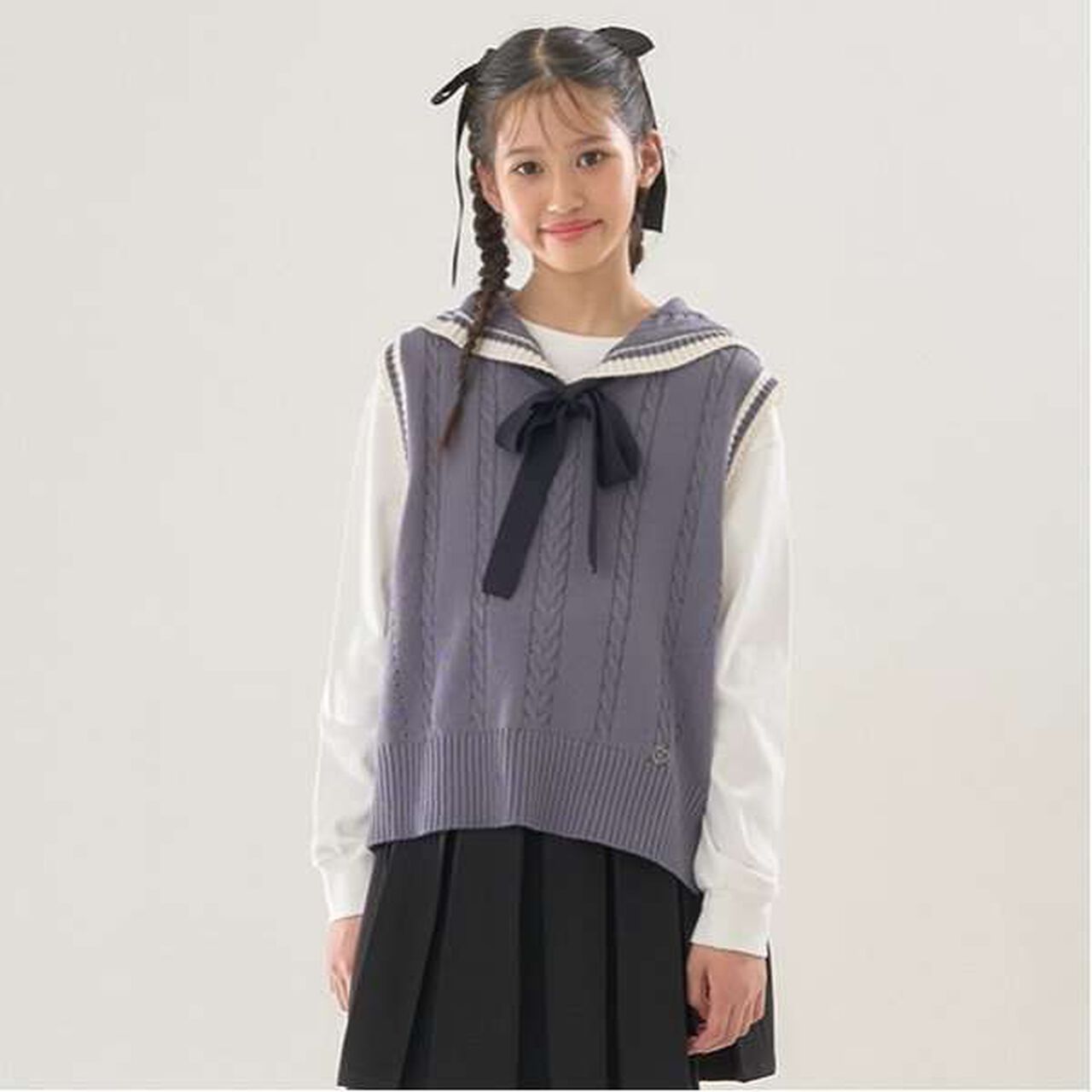 Sailor Knitwear Vest & T-Shirt Set,Gray, large image number 0