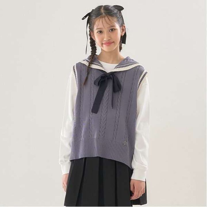 Sailor Knitwear Vest & T-Shirt Set,Gray, medium image number 0