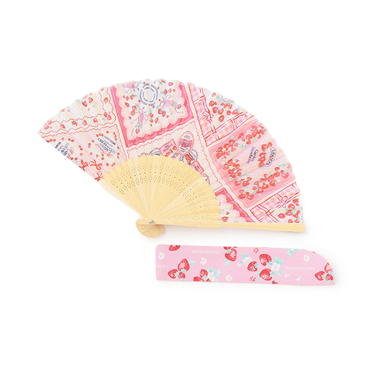 Hydrangea & Strawberry Handkerchief Pattern Folding Fan with Pouch,Light blue, large image number 9