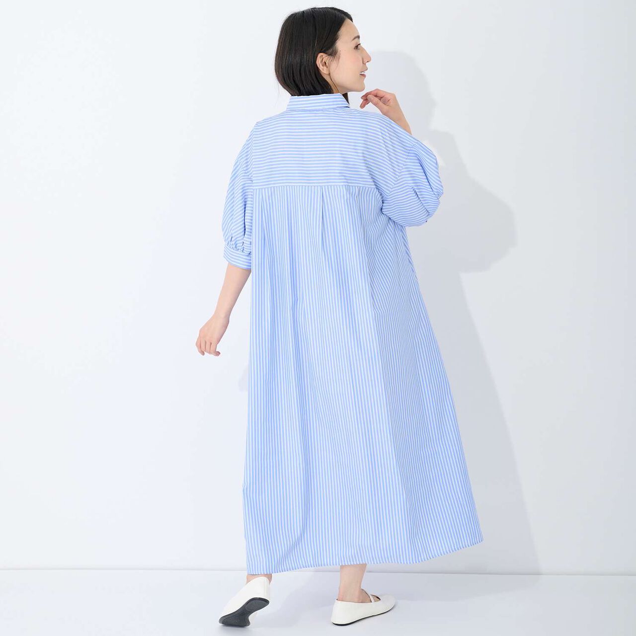 傘狀襯衫式連身裙,藍色, large image number 1