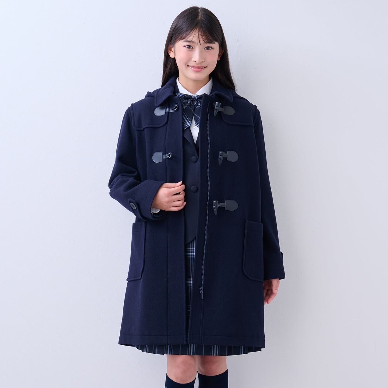 [Graduation Attire] Lightweight Quilted Lined Long Duffle Coat,Navy, large image number 5