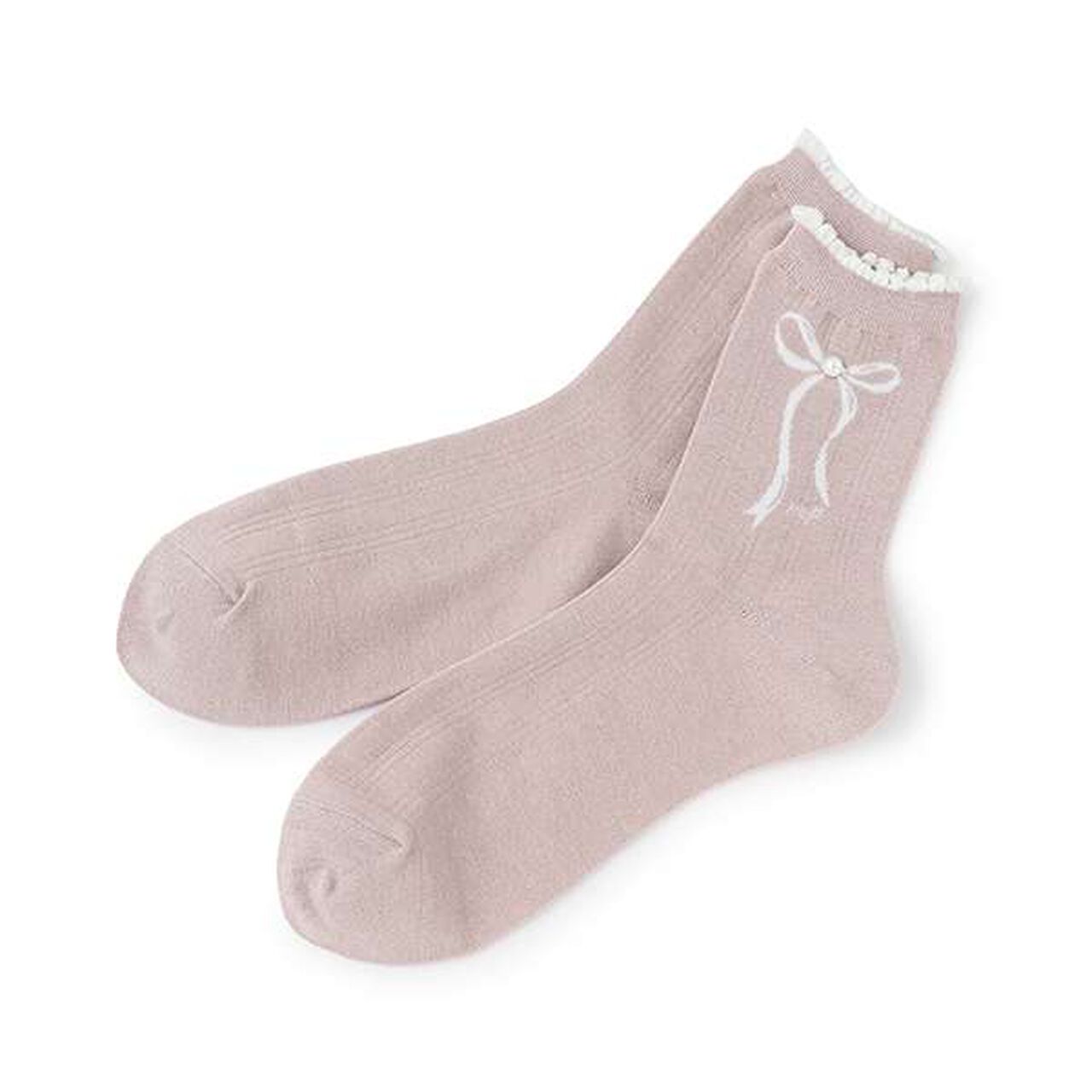 Ribbon & Pearl Socks,Light pink, large image number 0