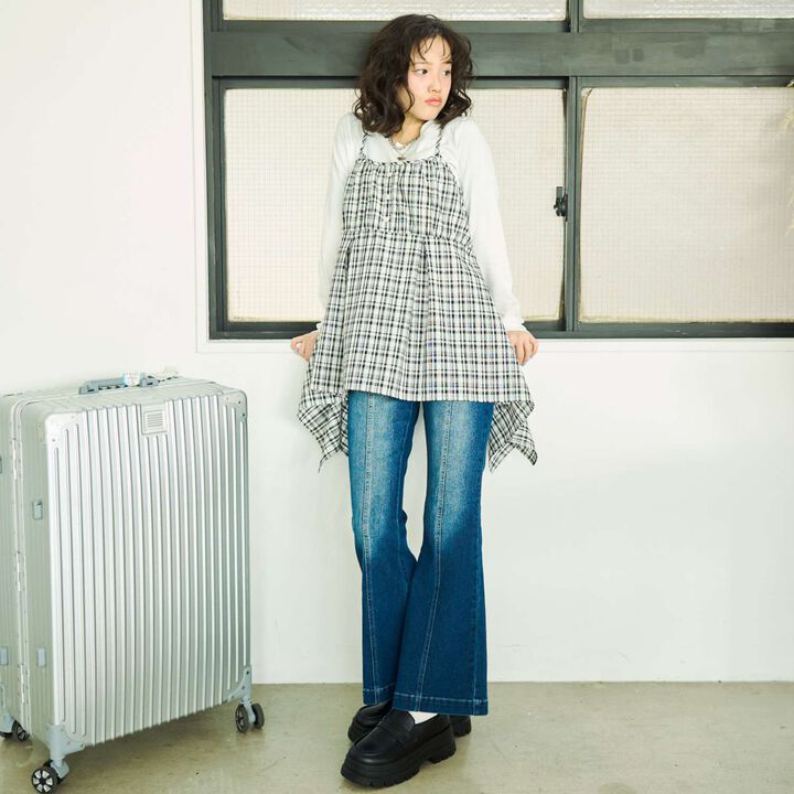 Stretch Style-Up Flare Denim Pants,, medium