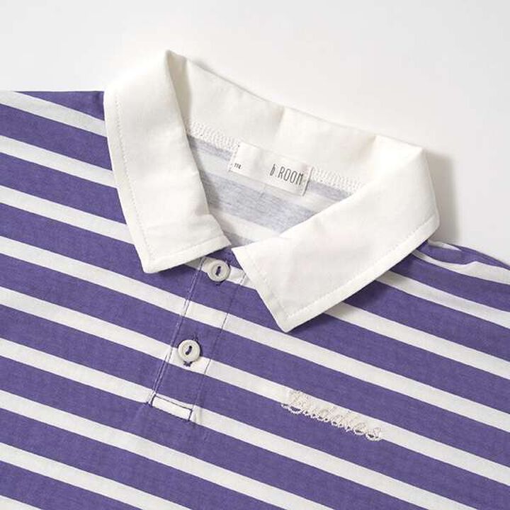 Non-Deforming Soft Cotton Oversized Stripe Print Rugby Shirt,Purple, medium image number 14