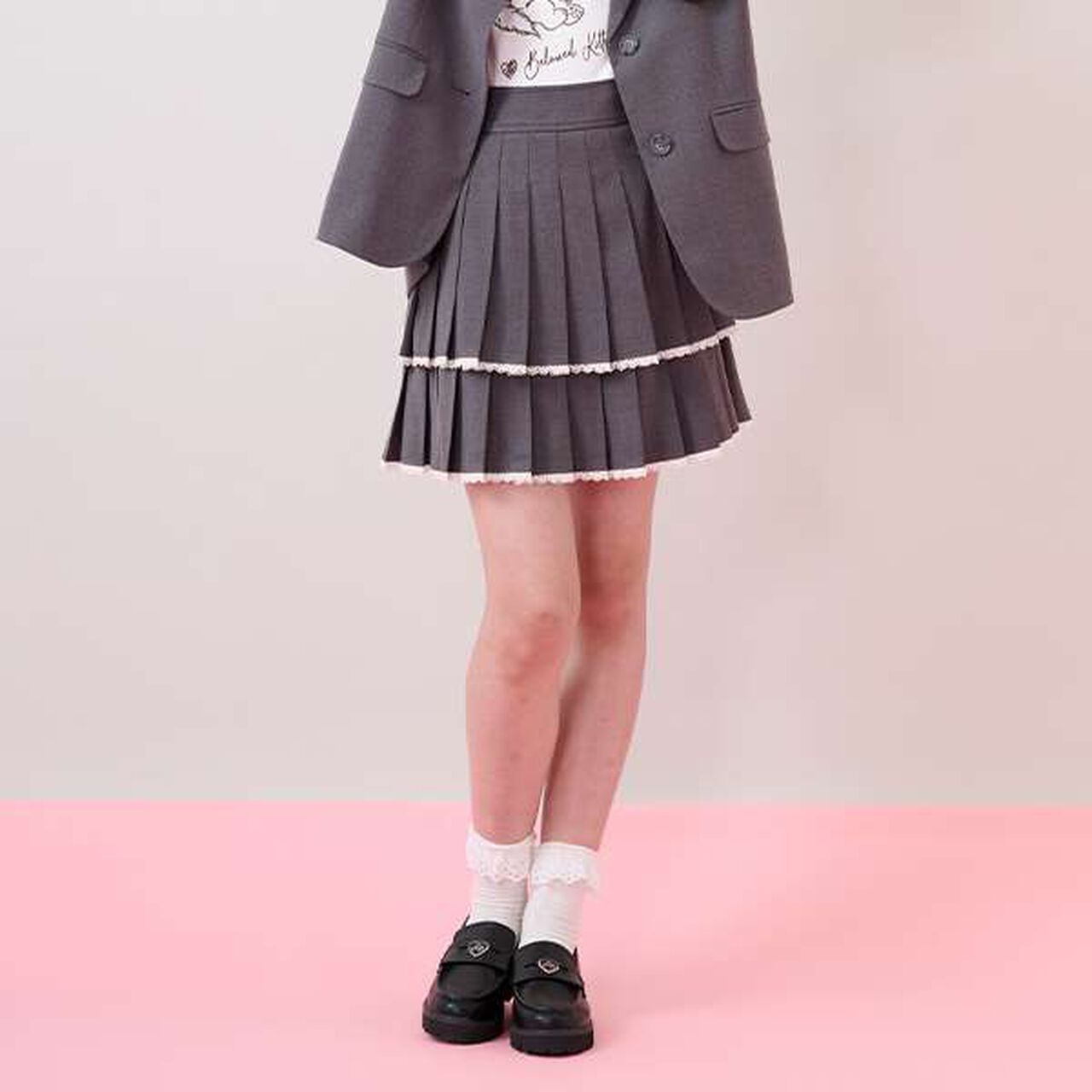 Trim Lace Double Layer Pleated Skirt-Pants,Black, large image number 16