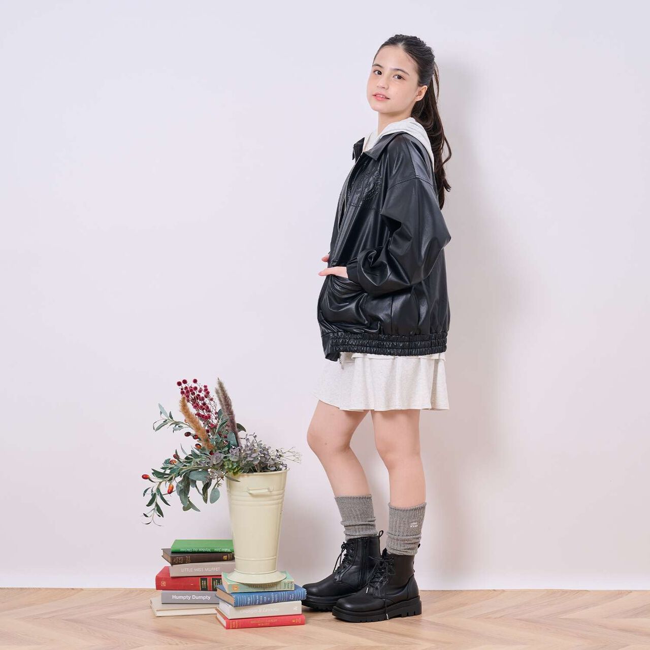 [Machine Washable] Faux Leather Bomber Jacket,Black, large image number 13