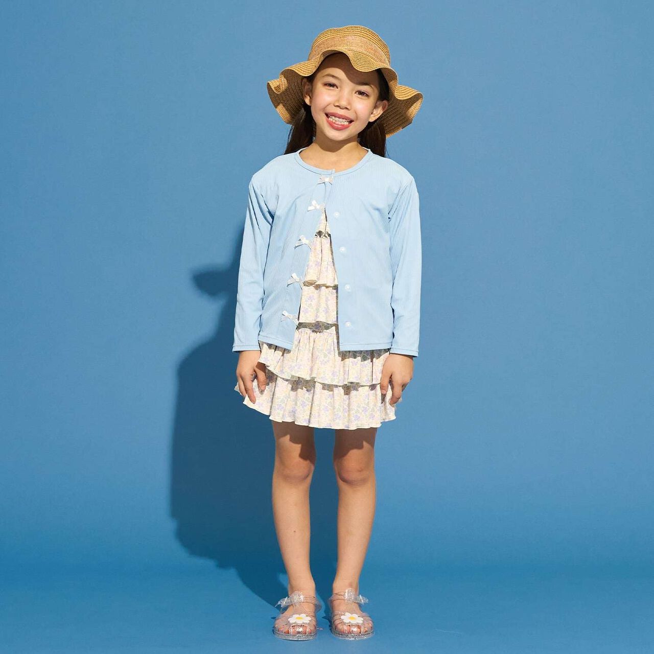 [SWIM] [UV Protection] Rash Guard Cardigan with Ribbon,Sax blue, large image number 14