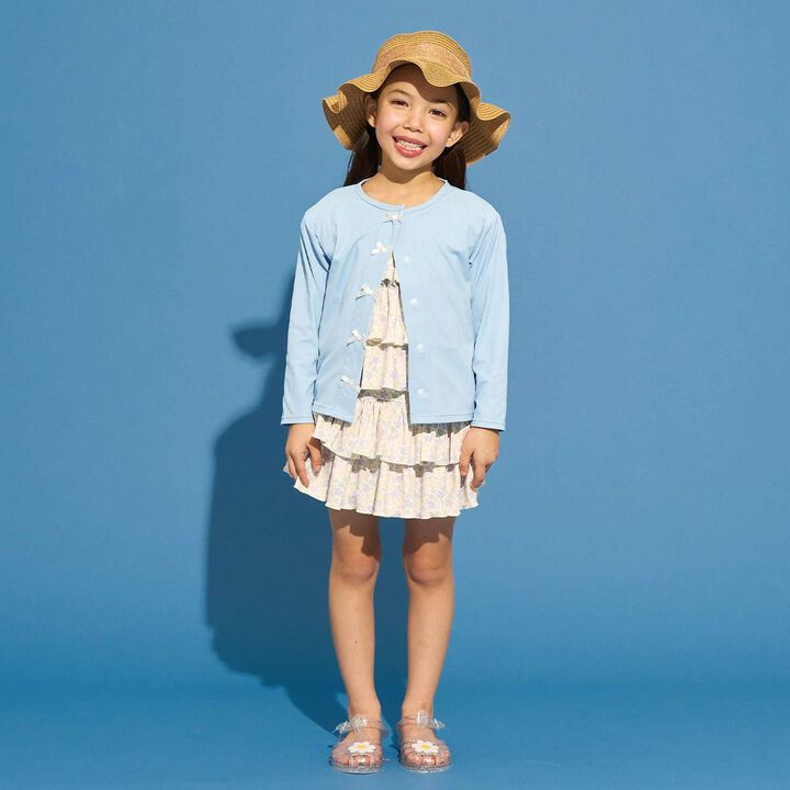 [SWIM] [UV Protection] Rash Guard Cardigan with Ribbon,Sax blue, medium image number 14