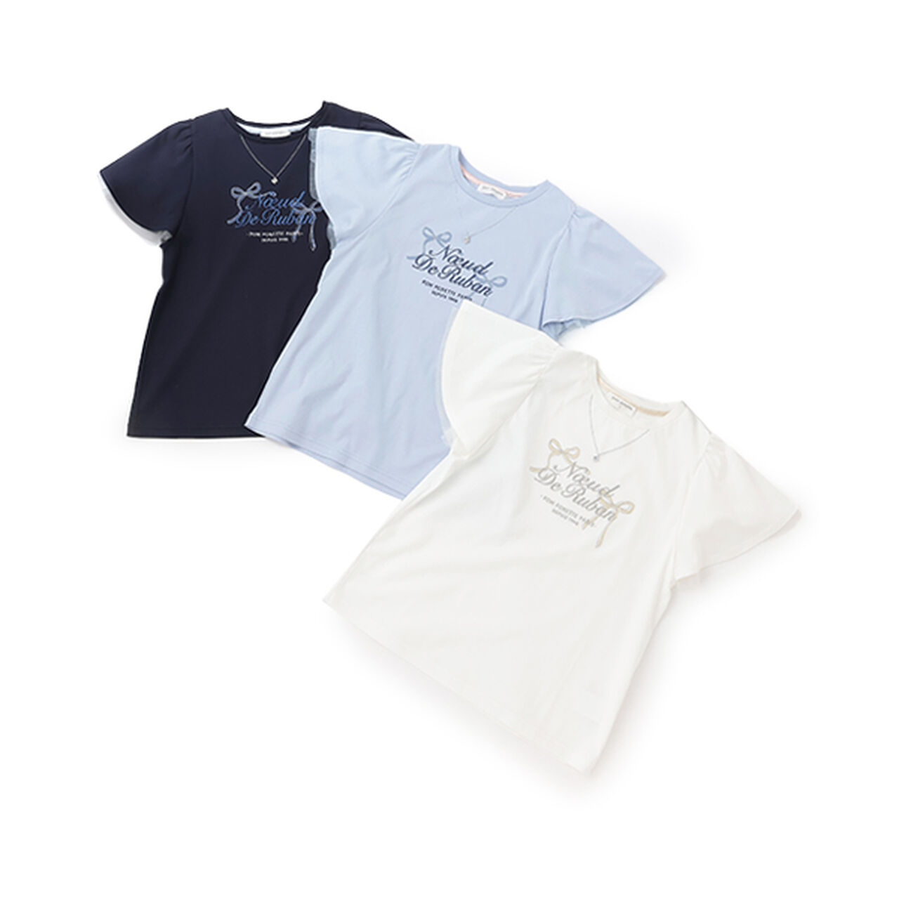 Necklace-Style Embroidered Flare Sleeve T-Shirt,White, large image number 2