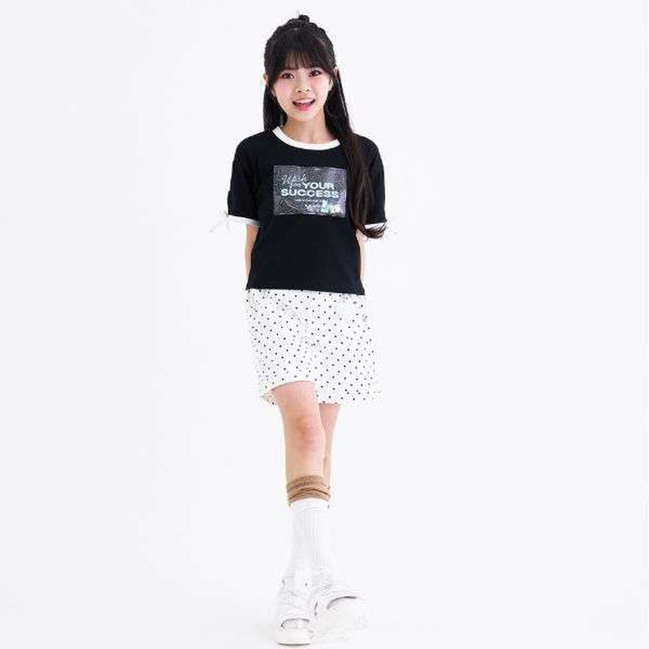 [Cool Touch] Lame Clear Patch Short-Sleeve Ribbon T-Shirt,Black, large image number 2