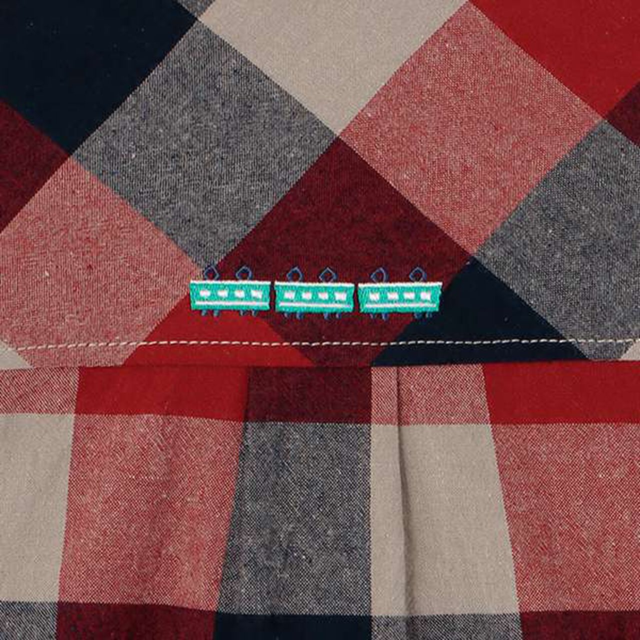 [Restock] Train Embroidery Checkered Long-Sleeve Shirt,Red, large image number 5
