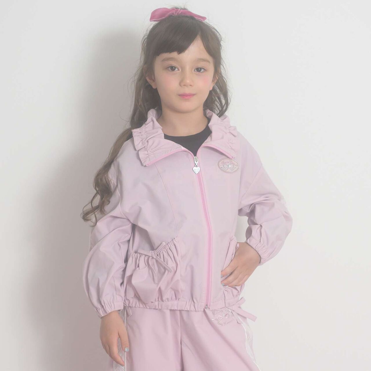 Lace Sleeve Bomber Jacket [Water-Repellent Finish],Pink, large image number 1
