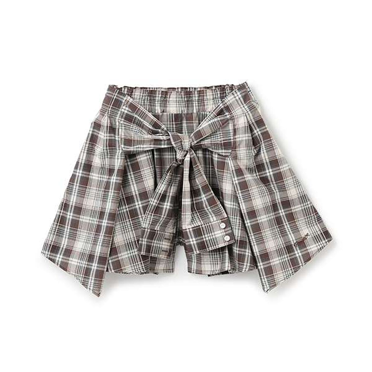 Shirt-Wrapped Checkered Culottes,Brown, large image number 9