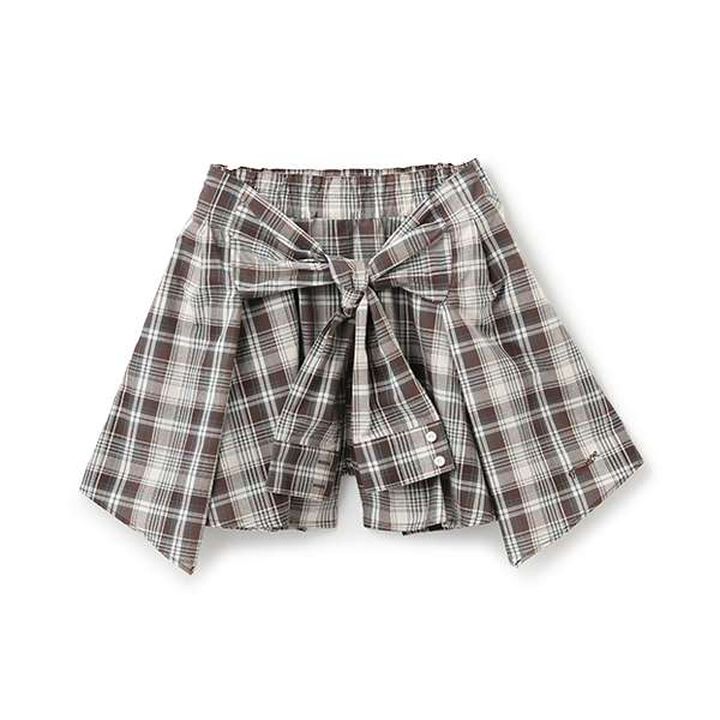Shirt-Wrapped Checkered Culottes,Brown, medium image number 9
