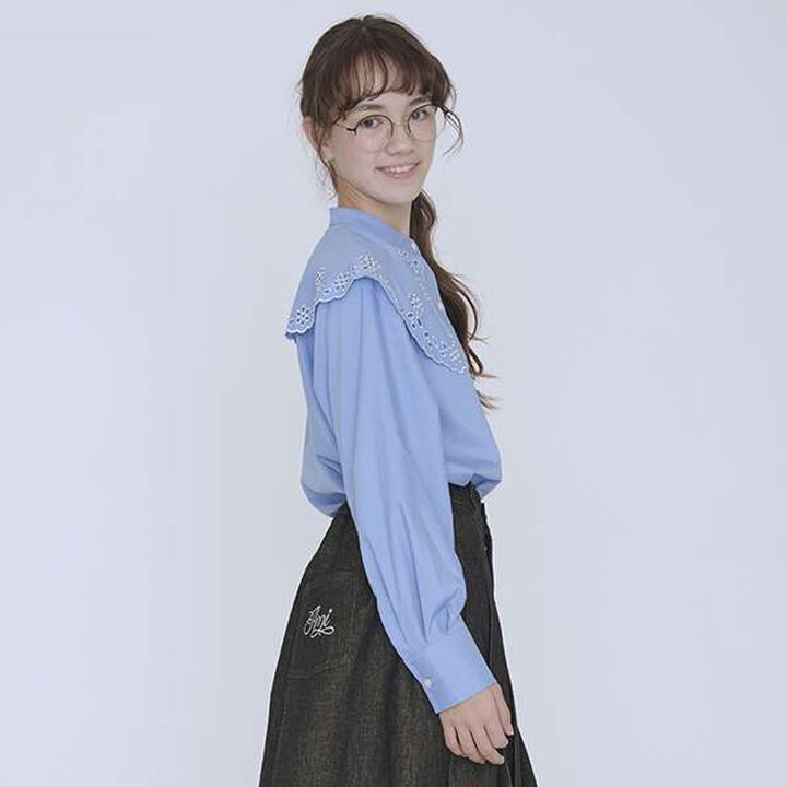 [AMI] Cutwork Stitch Big Collar Blouse,Off white, medium image number 13