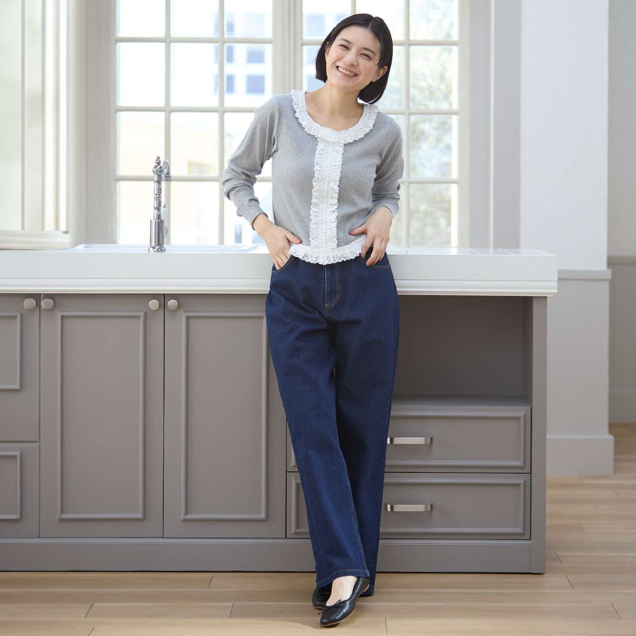 Barrel Leg Denim Pants,Navy, large image number 1