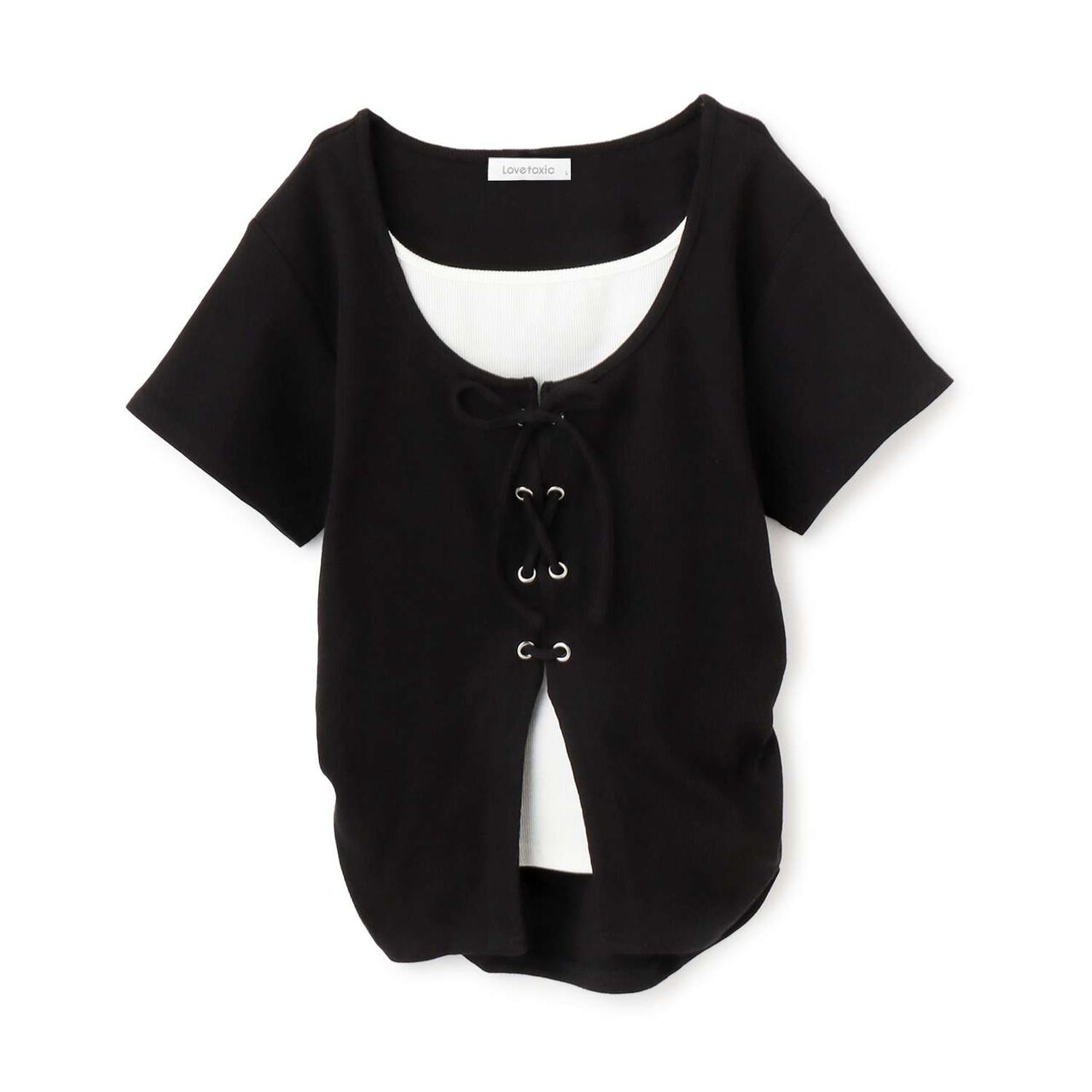 Lace-Up Ribbed Short-Sleeve T-Shirt,Top gray, large image number 10