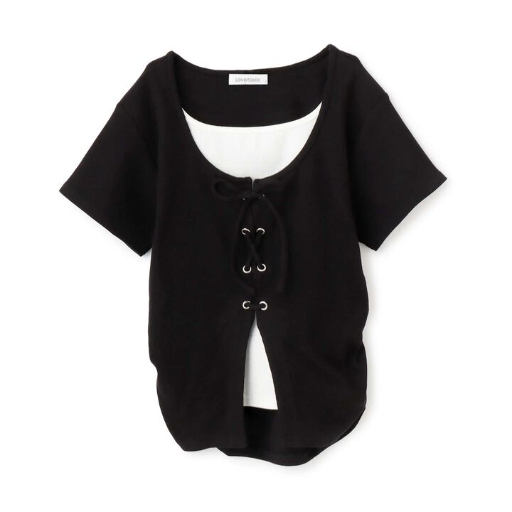 Lace-Up Ribbed Short-Sleeve T-Shirt,Top gray, medium image number 10