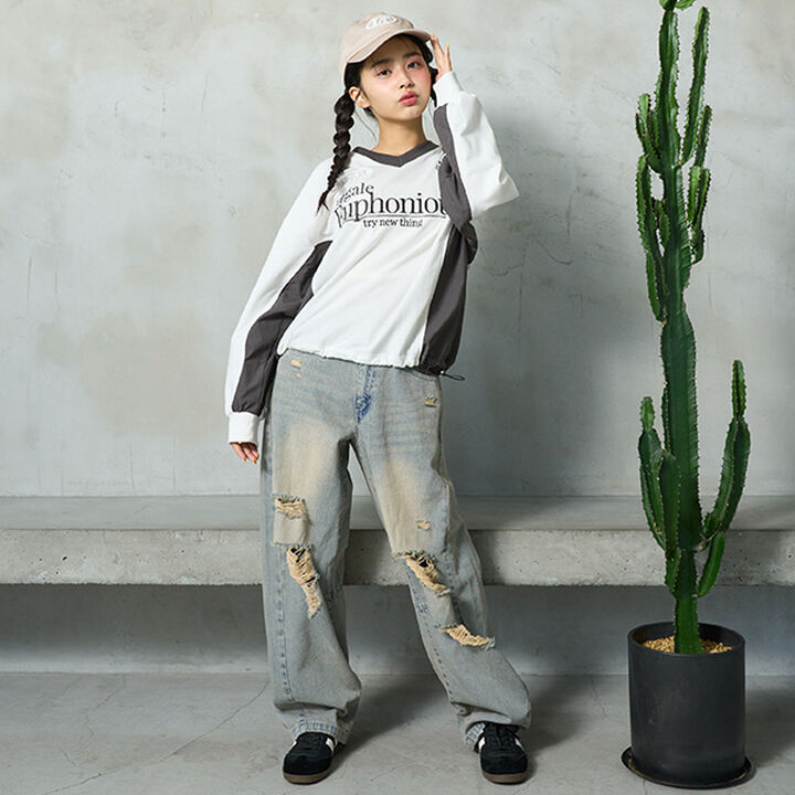 [LTXC] Barrel Leg Damage Denim,Gray, medium image number 1