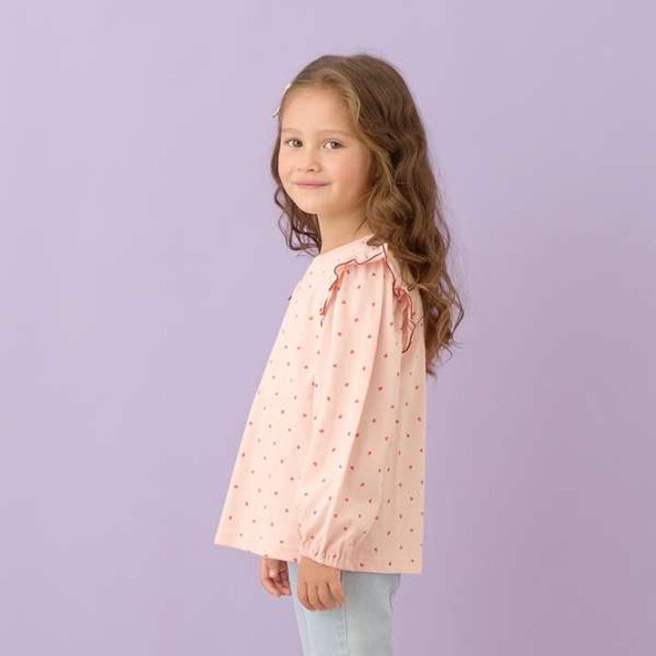 Non-Deforming Frill Sleeve Patterned T-Shirt,Navy, medium image number 3