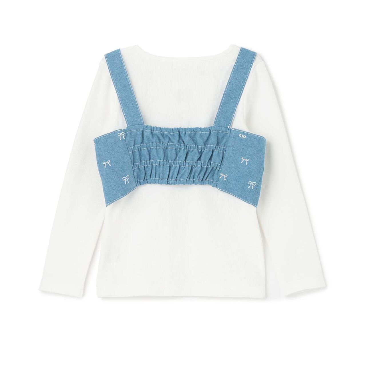 [Popular Item Restocked] [Not Available at Physical Stores] Ribbon Embroidered Bustier & Long-Sleeve T-Shirt Set,Turquoise, large image number 1