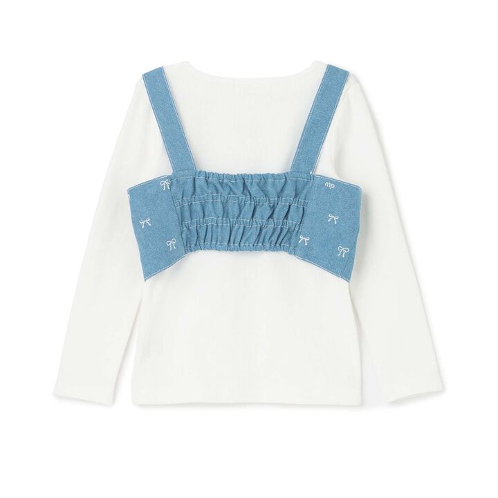 [Popular Item Restocked] [Not Available at Physical Stores] Ribbon Embroidered Bustier & Long-Sleeve T-Shirt Set,Turquoise, medium image number 1