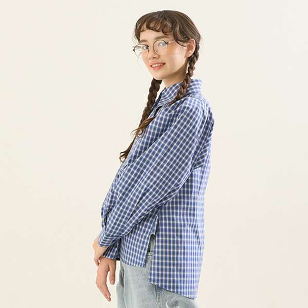 [AMI] Volume Sleeve Check Blouse,Deep blue, large image number 19