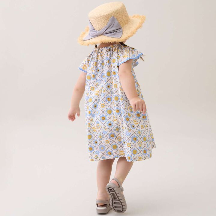 [Link] Cotton Rayon All-Over Pattern Short-Sleeve One-Piece Dress,Black, medium image number 1