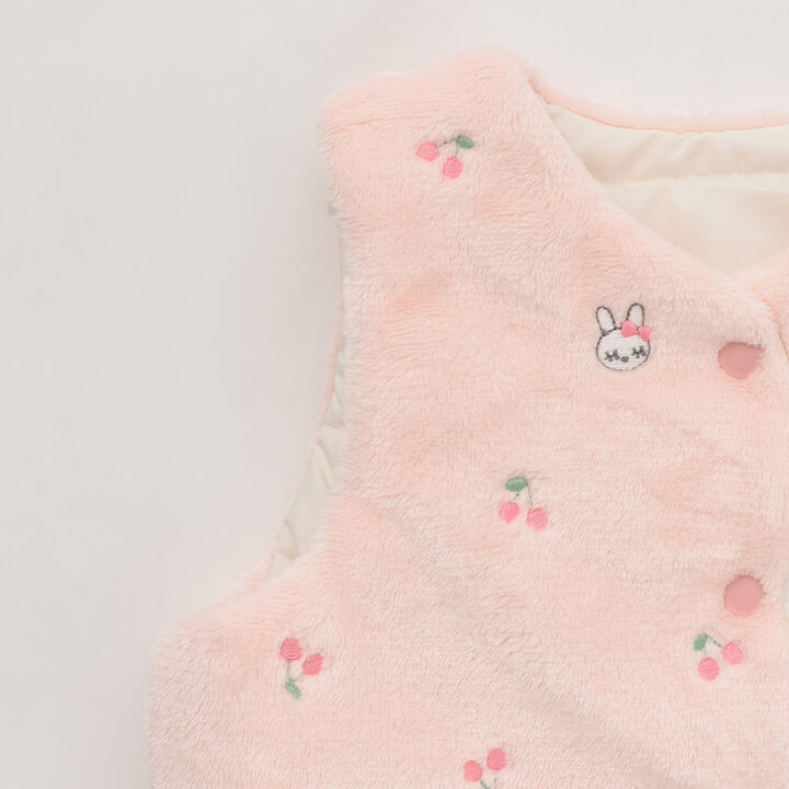 [Reversible] Cherry Embroidered Taffeta &times; Fleece Padded Vest,Pink, medium image number 10