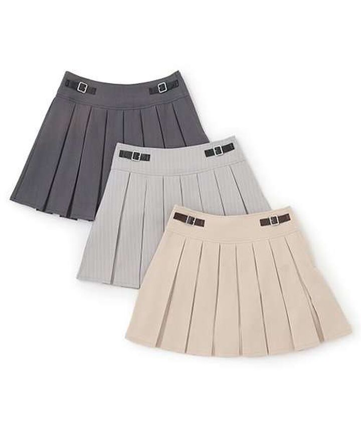 Quilted Belt Pleated Skirt,Light gray, medium image number 9