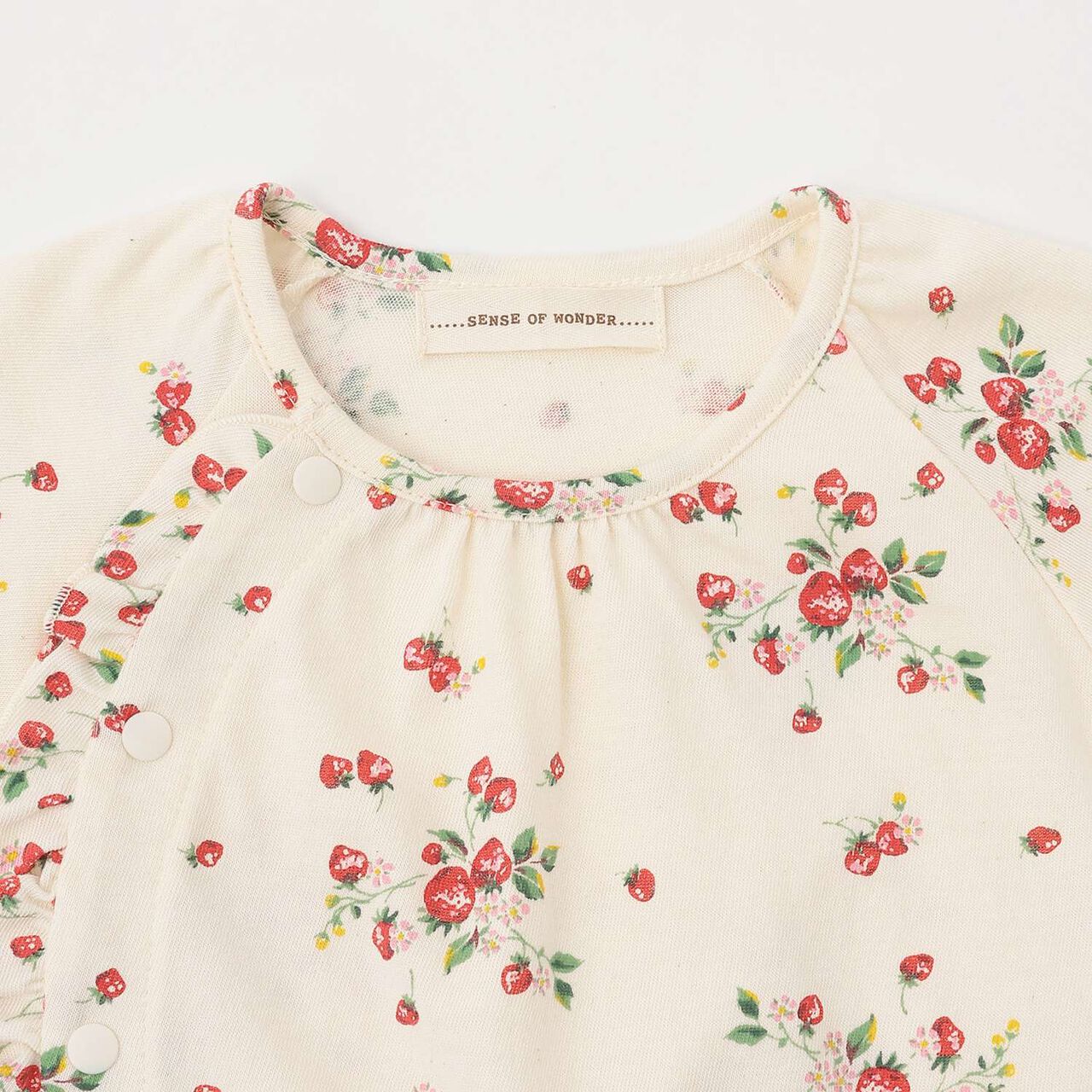 Organic Wild Strawberry Short-Sleeve 2WAY Romper [Made in Japan],Pearl white, large image number 3