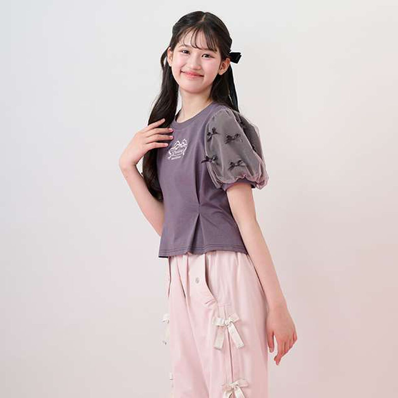 [Cool Touch] Mixed Material Tuck T-Shirt,Pink, large image number 13