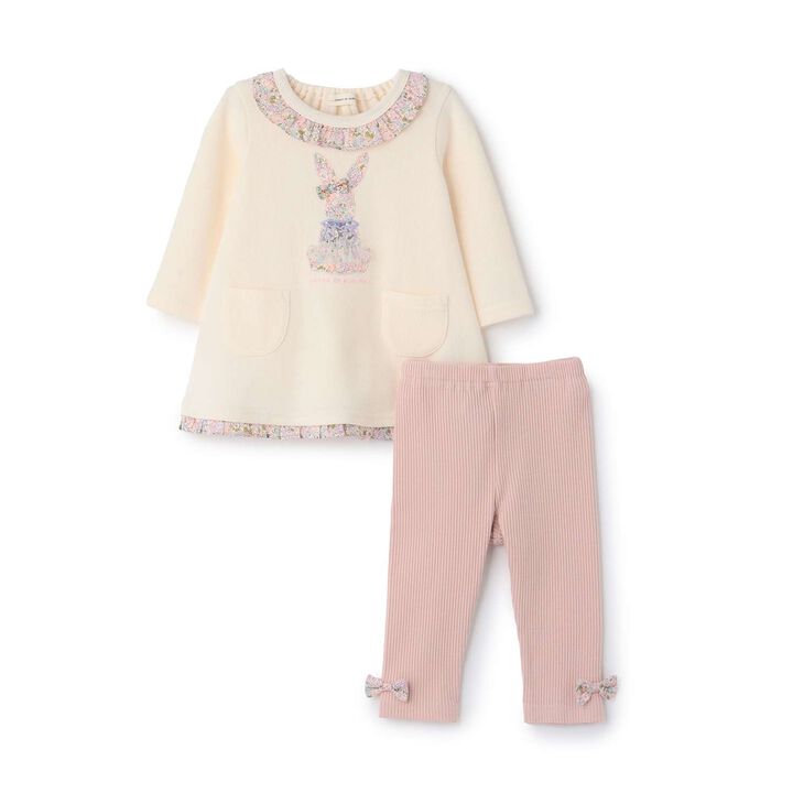 Liberty Appliqu&eacute; Rabbit One-Piece Dress Set,Pearl white, medium image number 2